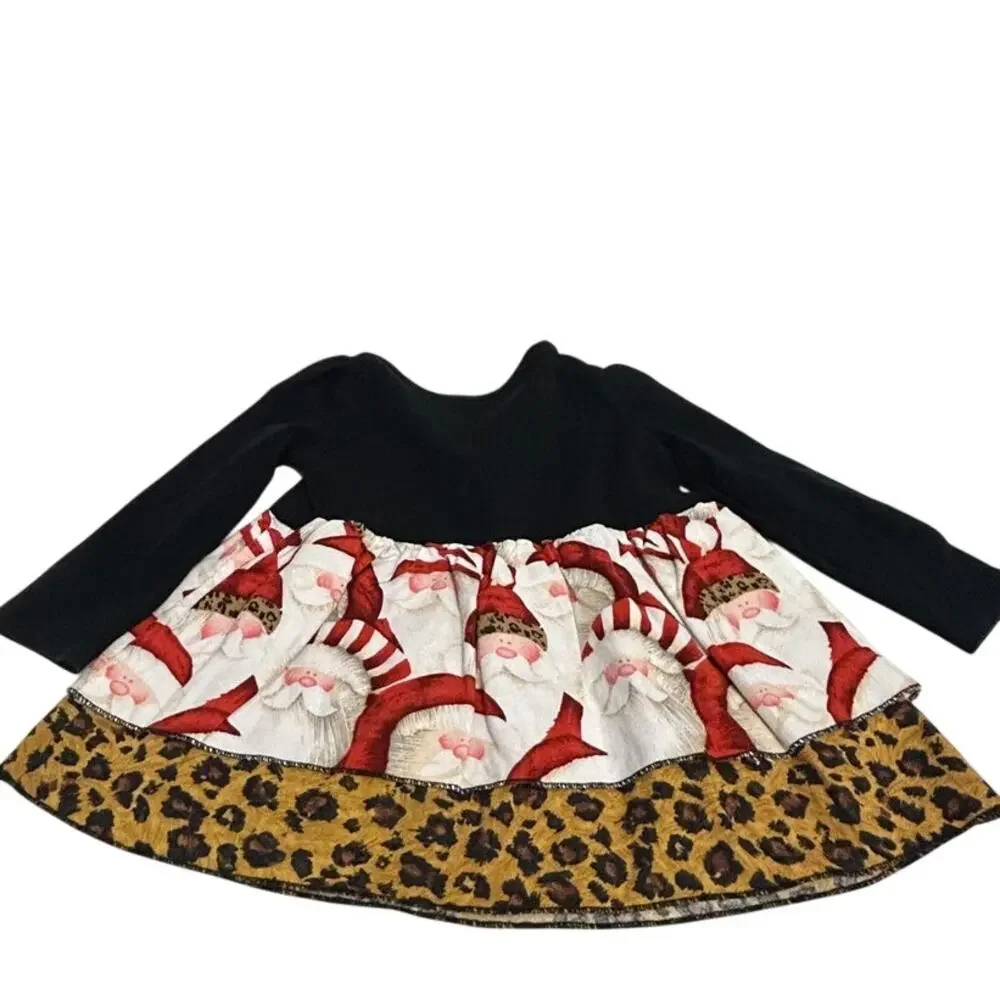 Cherokee sz 18 mth Vintage Santa w/leopard print ruffle Christmas dress